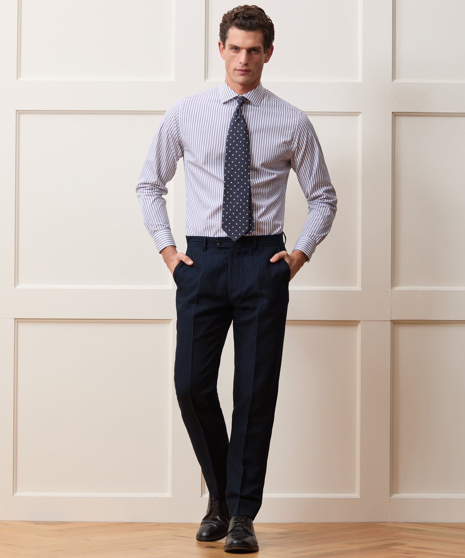 Todd Snyder Italian Cotton-Linen Sutton Trouser in Navy Pinstripe Navy