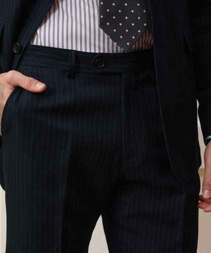 Todd Snyder Italian Cotton-Linen Sutton Trouser in Navy Pinstripe Navy
