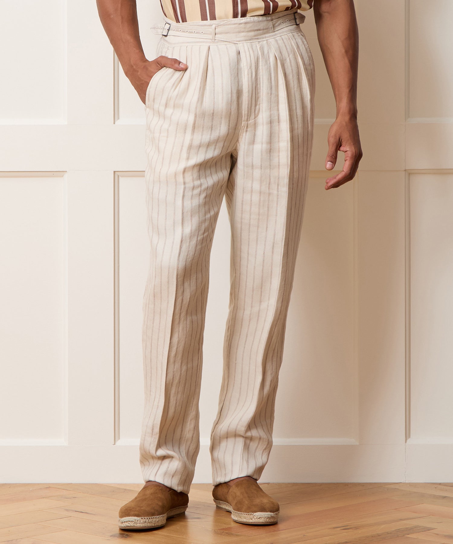 Todd Snyder Linen Gurkha Trouser in Cream Stripe Cream