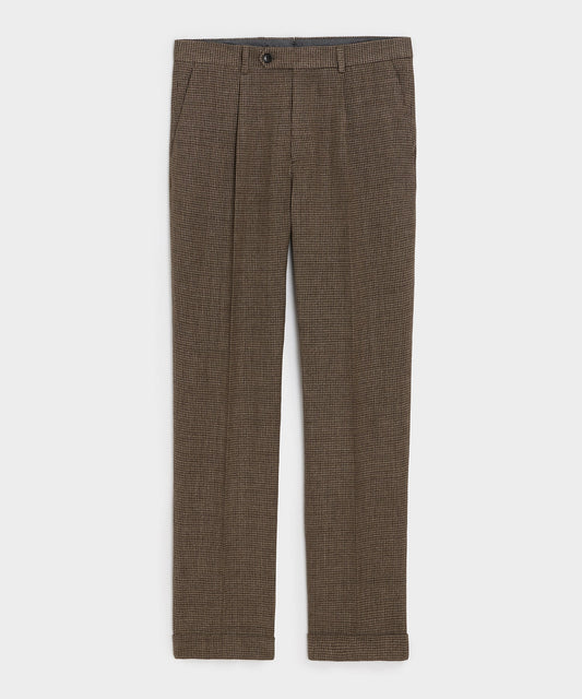 Todd Snyder Italian Linen Houndstooth Madison Trouser in Tan Houndstooth Tan