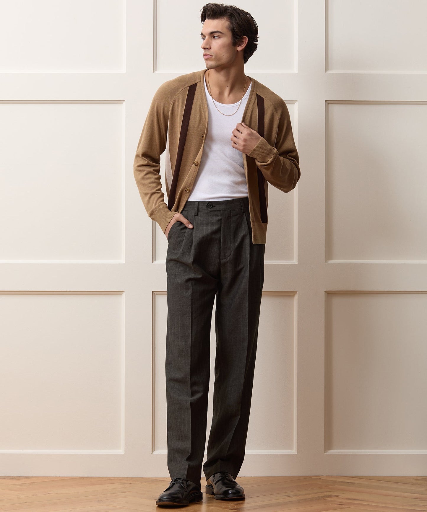 Todd Snyder Italian Wool-Linen Pinstripe Wythe Trouser in Brown Stripe Brown