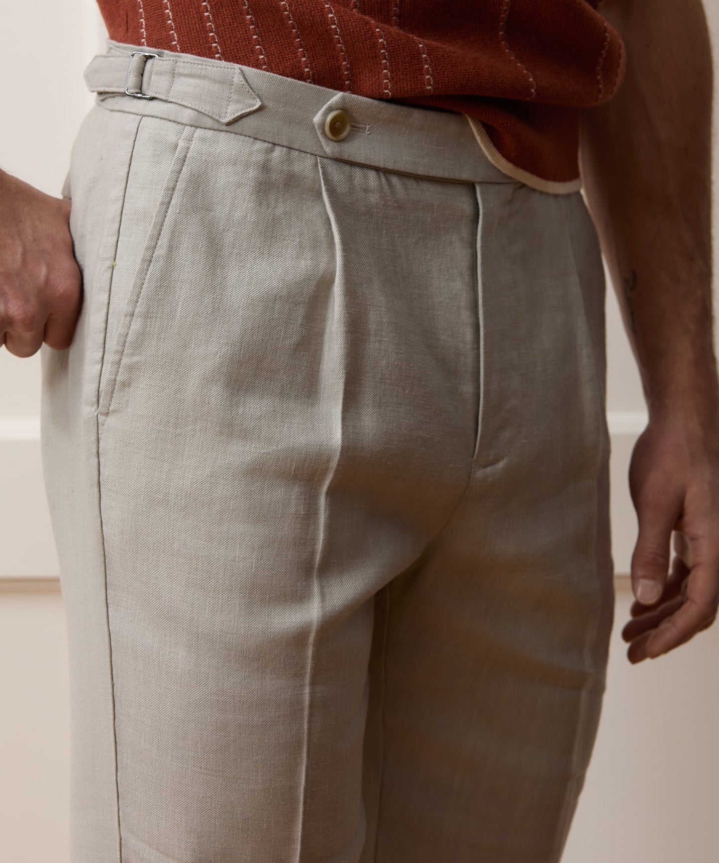 Todd Snyder Linen Side Tab Trouser in Stone Stone