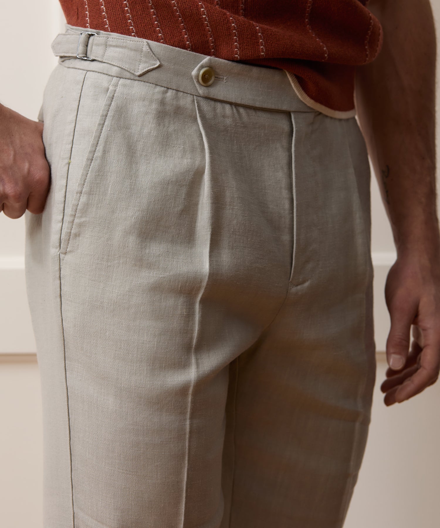 Todd Snyder Linen Side Tab Trouser in Stone Stone