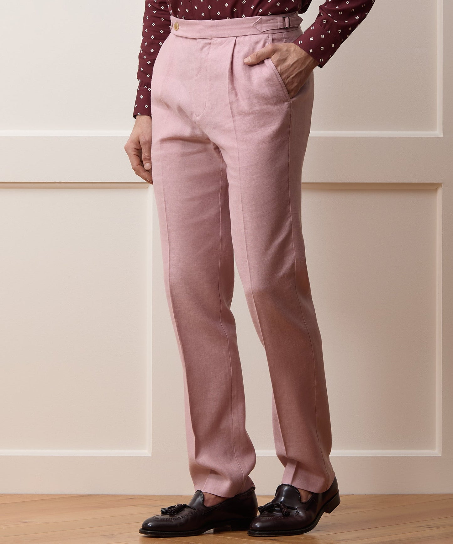 Todd Snyder Linen Side Tab Trouser in Pink Pink