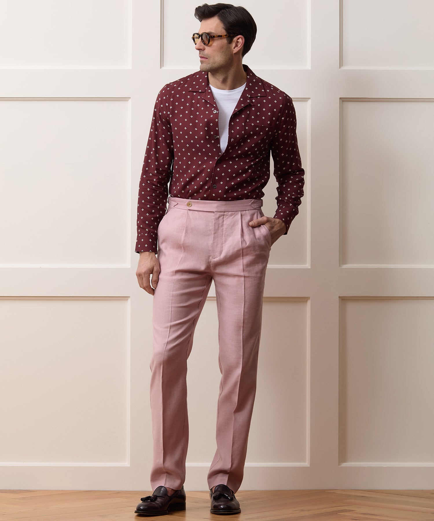 Todd Snyder Linen Side Tab Trouser in Pink Pink