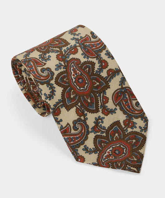 Todd Snyder Italian Linen Foulard Tie in Cream Floral Cream