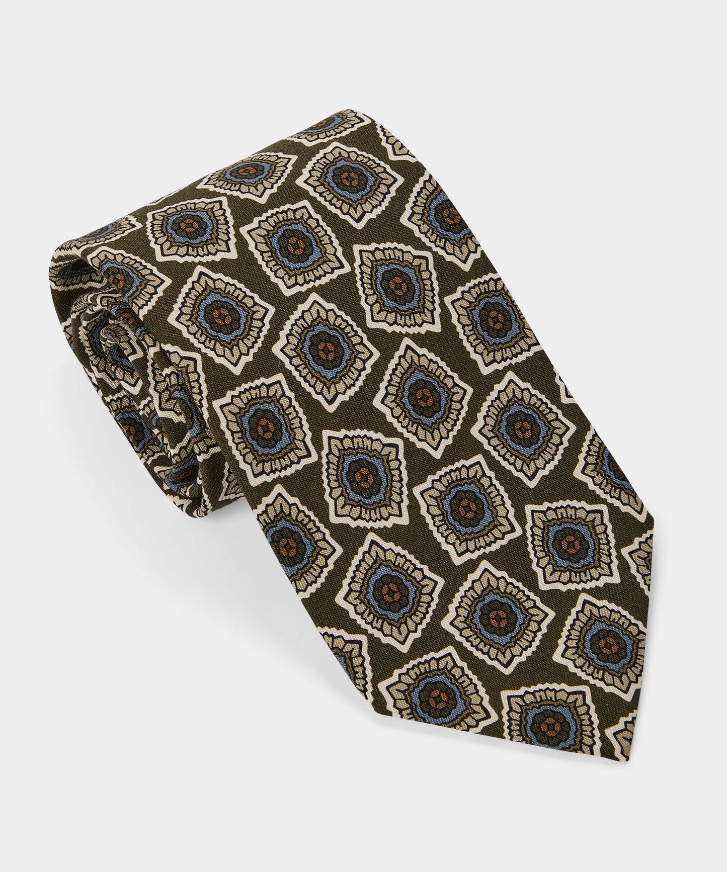 Todd Snyder Italian Silk Tie in Olive Geo Medallion Olive