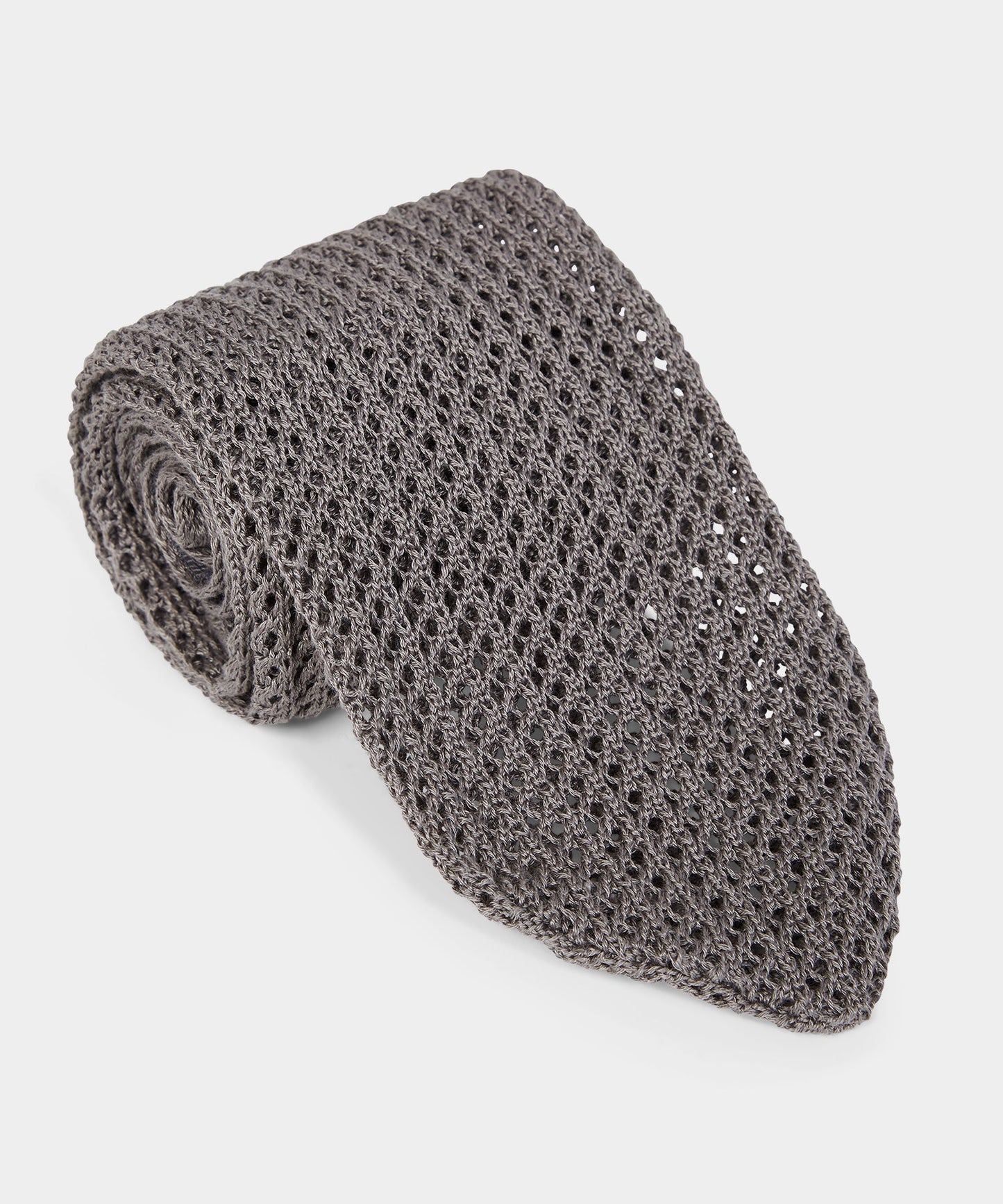 Todd Snyder Italian Silk Open Weave Knit Tie Light Grey