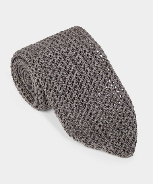 Todd Snyder Italian Silk Open Weave Knit Tie Light Grey