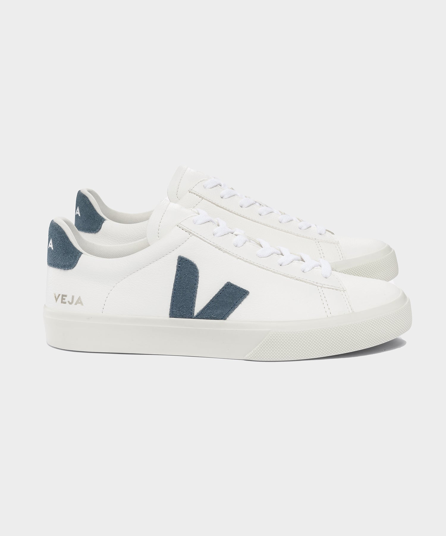 Todd Snyder Veja Campo Low Top Leather Sneaker in White and California Blue Blue