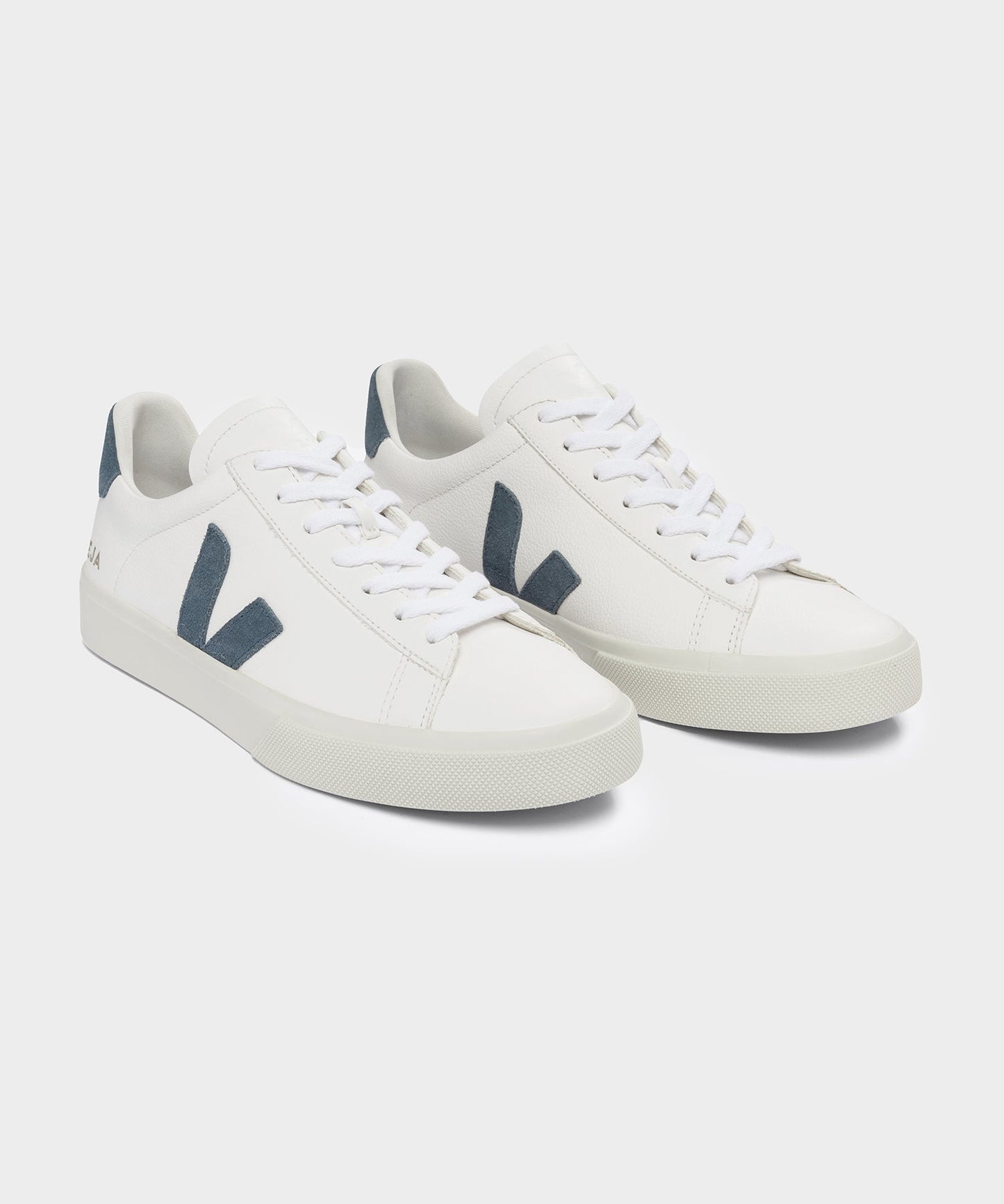 Todd Snyder Veja Campo Low Top Leather Sneaker in White and California Blue Blue