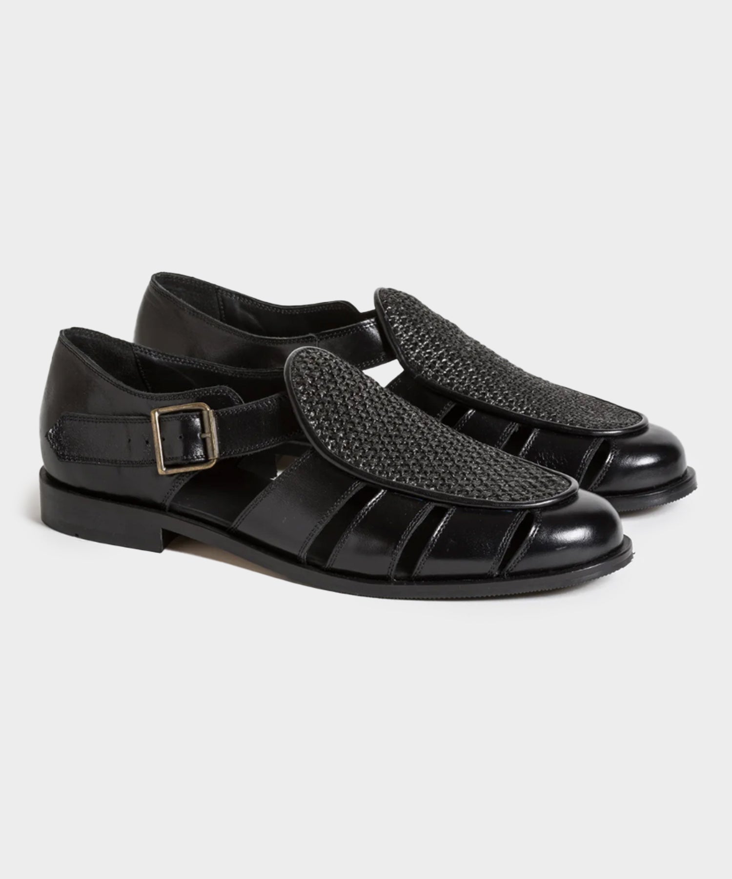 Todd Snyder Jacques Solovière Franck Raffia Fisherman Sandal in Black Black