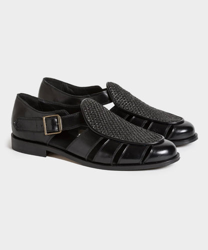 Todd Snyder Jacques Solovière Franck Raffia Fisherman Sandal in Black Black