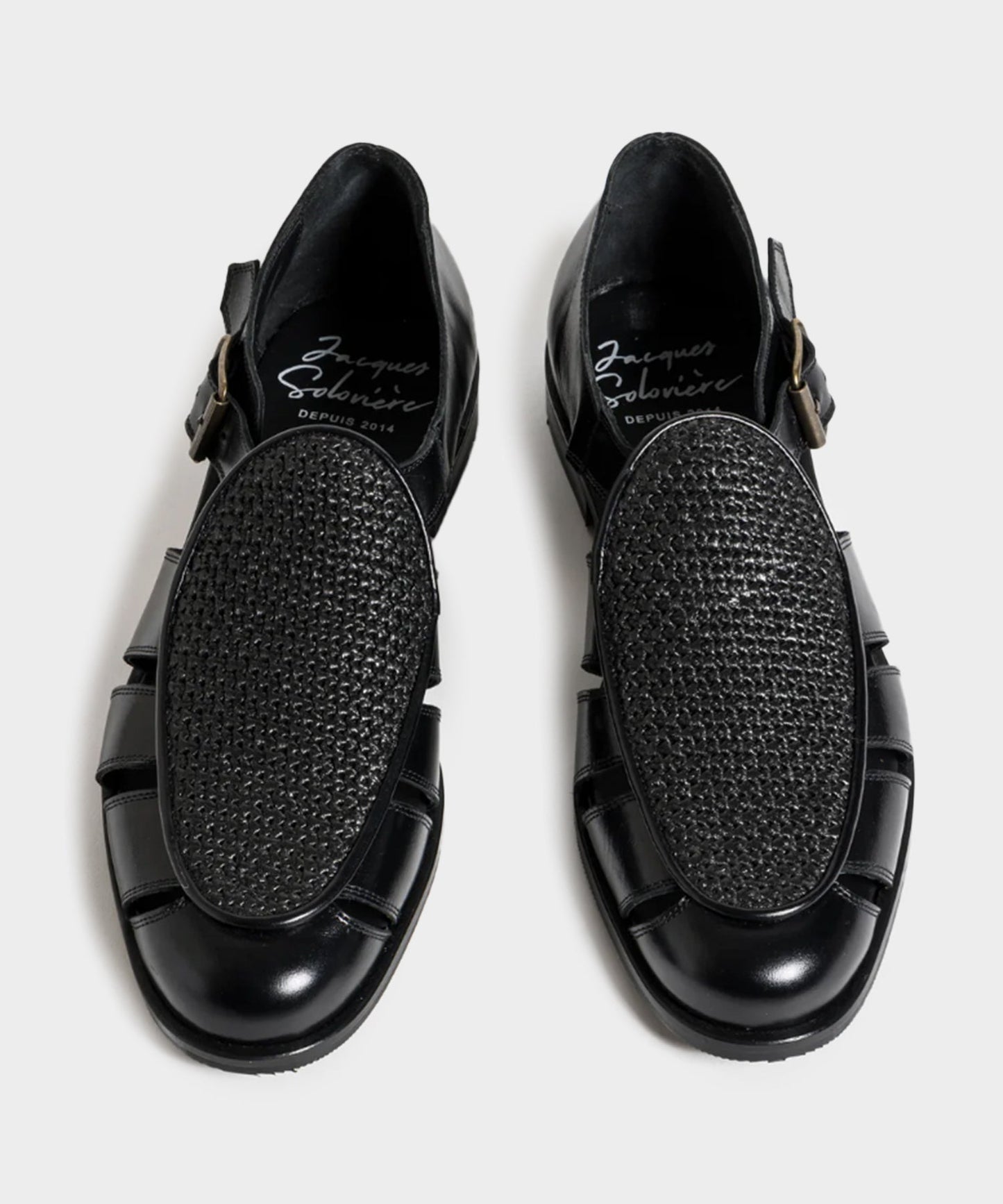 Todd Snyder Jacques Solovière Franck Raffia Fisherman Sandal in Black Black