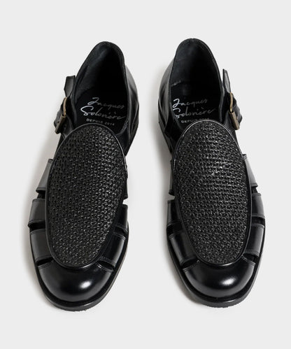 Todd Snyder Jacques Solovière Franck Raffia Fisherman Sandal in Black Black