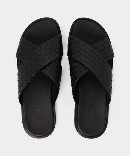 Todd Snyder Porto Woven Leather Sandal in Black Black