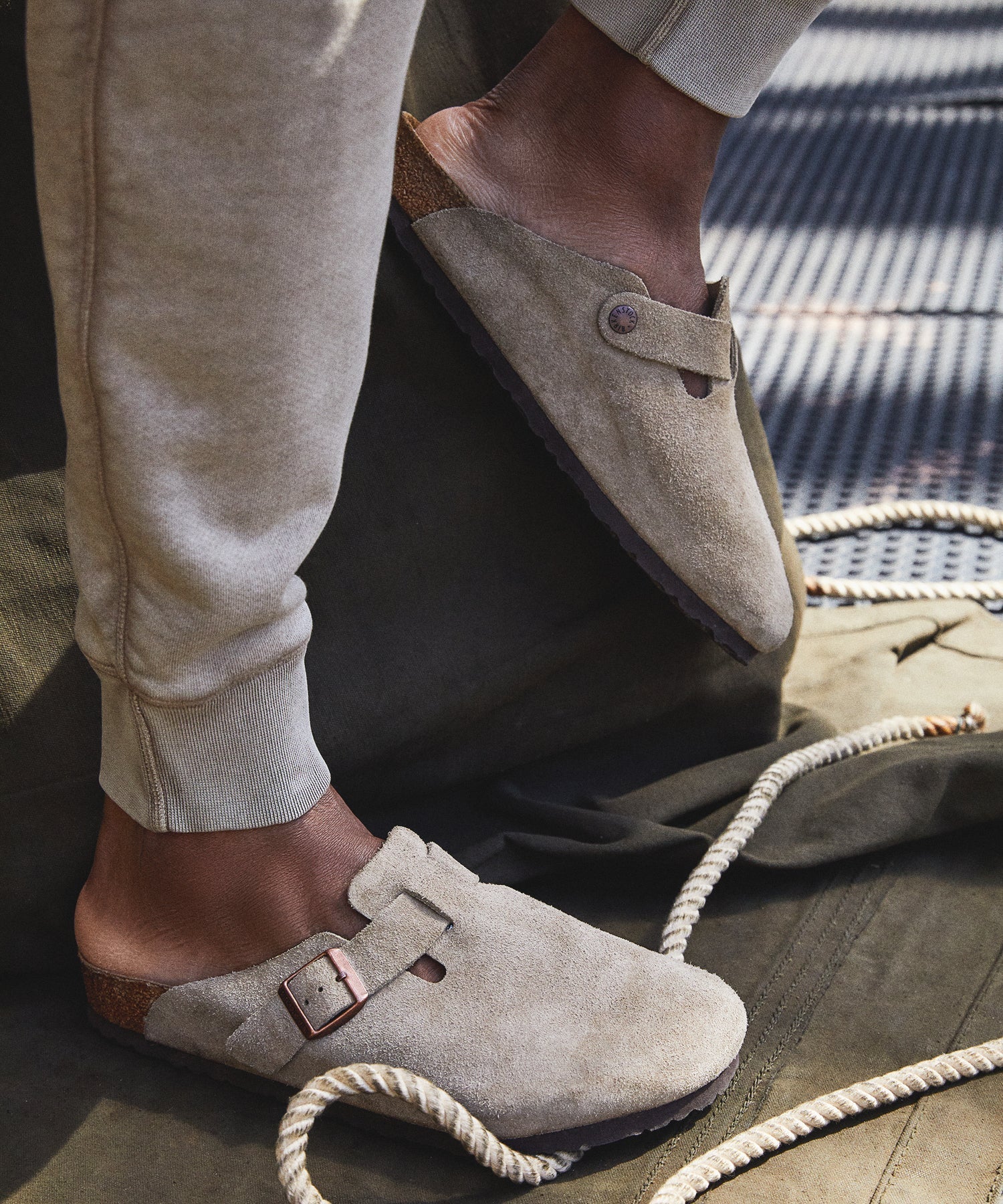 Todd Snyder Birkenstock Boston Mule in Taupe Suede Taupe