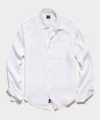 Todd Snyder Irish Sea Soft Linen Point Collar Long Sleeve Shirt in White White