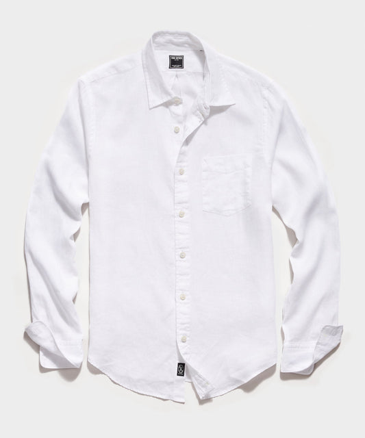 Todd Snyder Irish Sea Soft Linen Point Collar Long Sleeve Shirt in White White