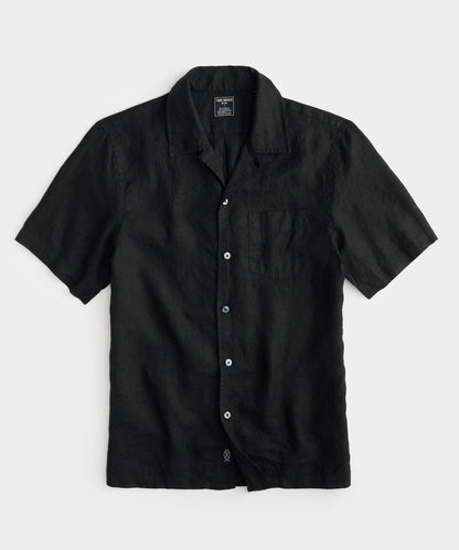 Todd Snyder Slim Fit Sea Soft Irish Linen Camp Collar Shirt in Black Black