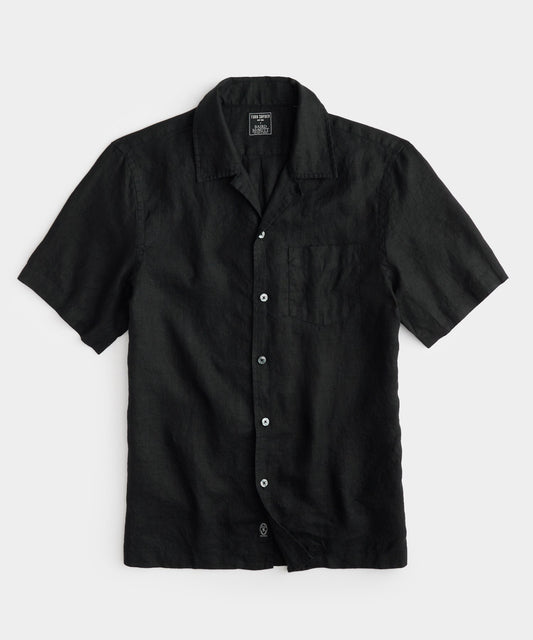Todd Snyder Slim Fit Sea Soft Irish Linen Camp Collar Shirt in Black Black