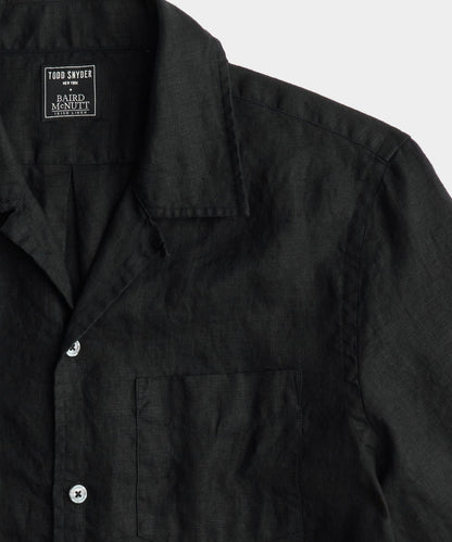 Todd Snyder Slim Fit Sea Soft Irish Linen Camp Collar Shirt in Black Black