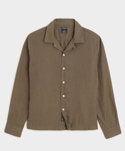 Todd Snyder Cropped Sea Soft Irish Linen Camp Collar Shirt in Pale Oak Pale Oak