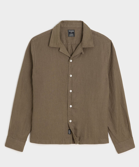 Todd Snyder Cropped Sea Soft Irish Linen Camp Collar Shirt in Pale Oak Pale Oak