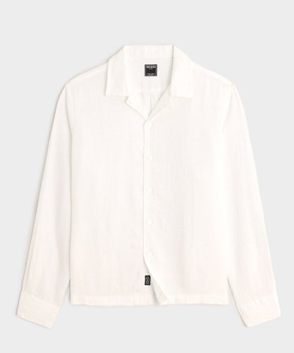 Todd Snyder Cropped Sea Soft Irish Linen Camp Collar Shirt in White White