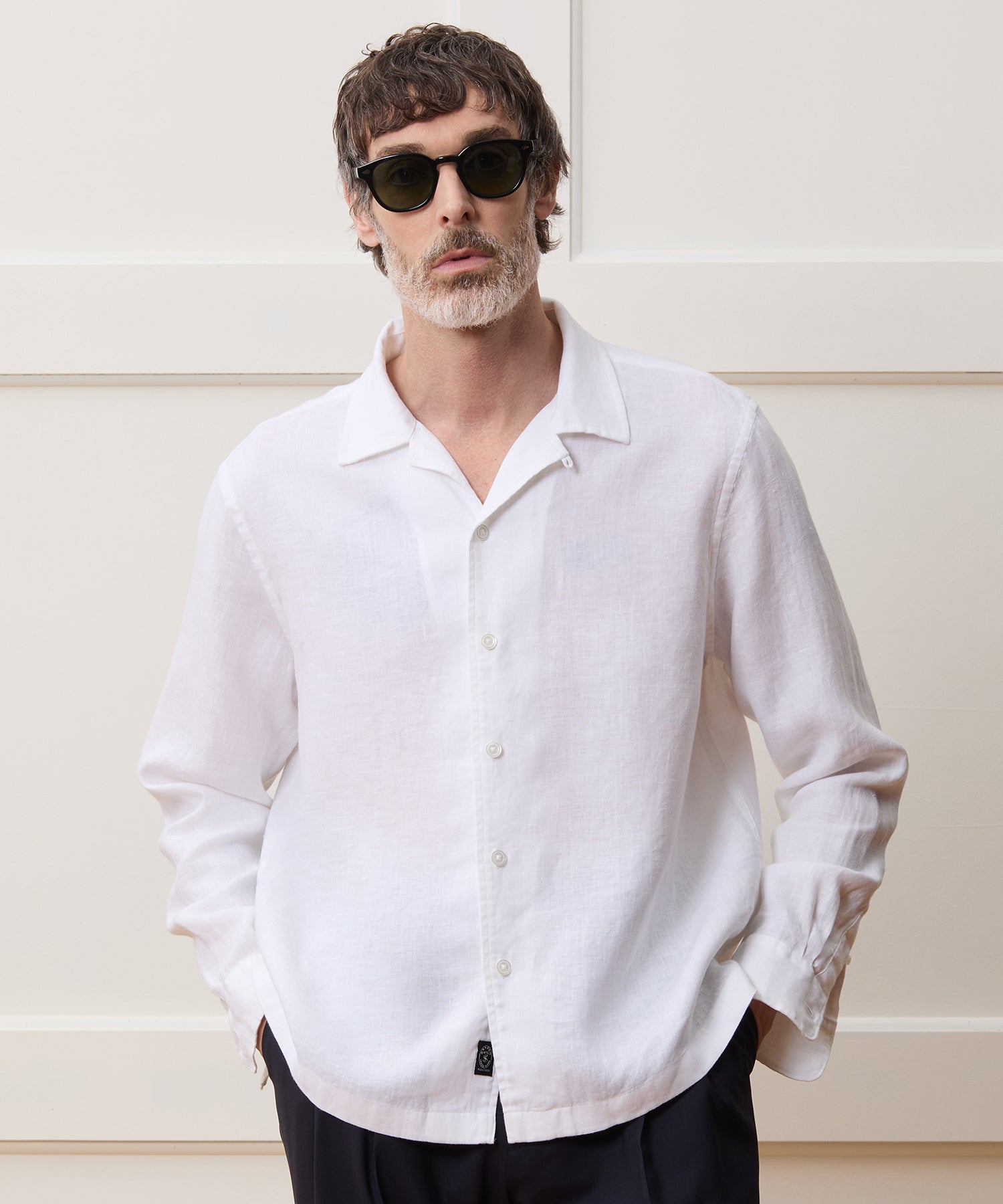 Todd Snyder Cropped Sea Soft Irish Linen Camp Collar Shirt in White White
