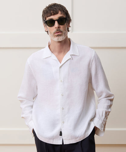 Todd Snyder Cropped Sea Soft Irish Linen Camp Collar Shirt in White White