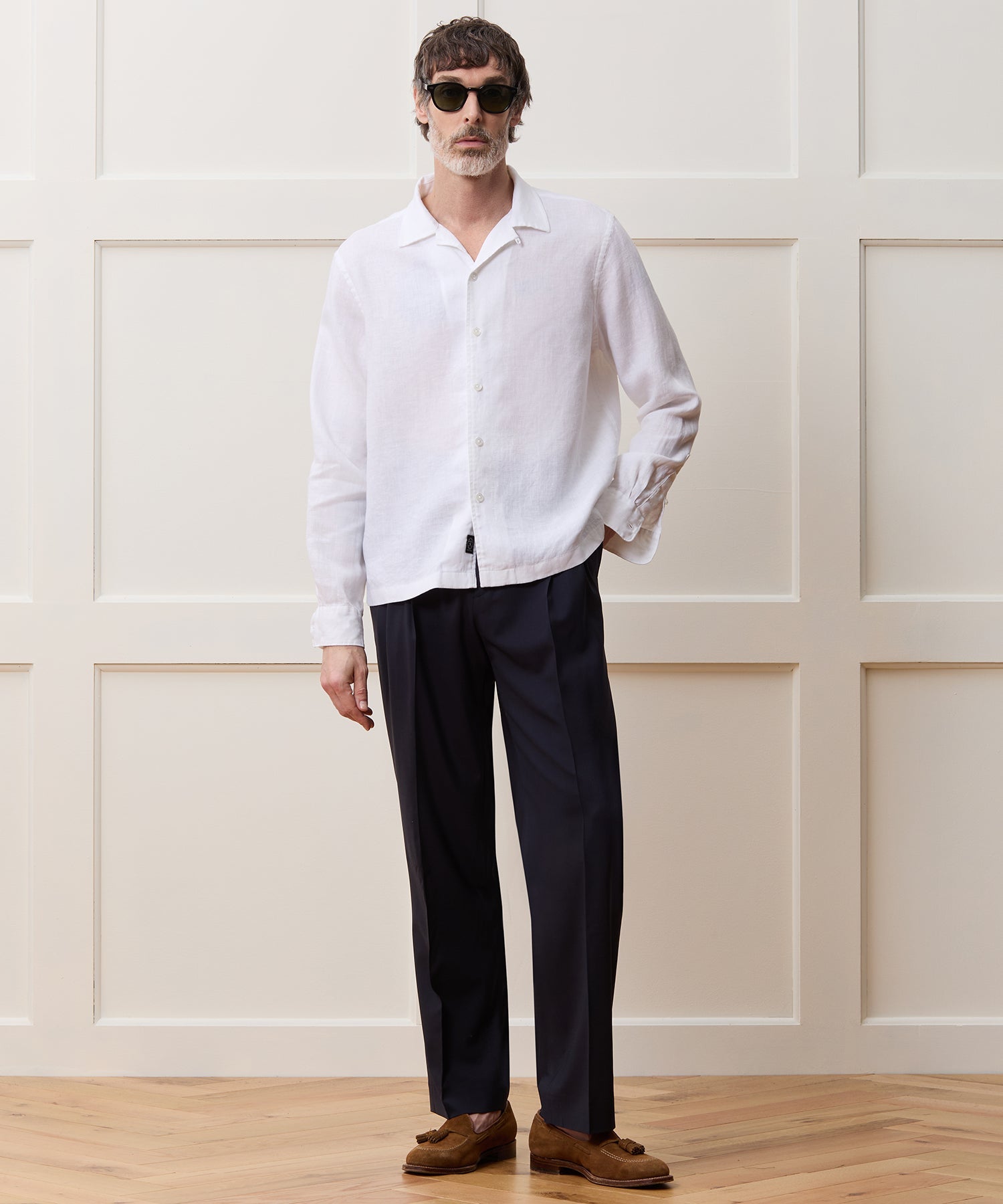Todd Snyder Cropped Sea Soft Irish Linen Camp Collar Shirt in White White
