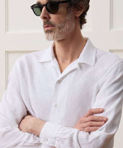 Todd Snyder Cropped Sea Soft Irish Linen Camp Collar Shirt in White White