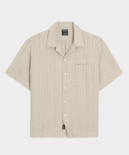 Todd Snyder Cropped Linen Camp Collar Shirt in Desert Beige Desert Beige