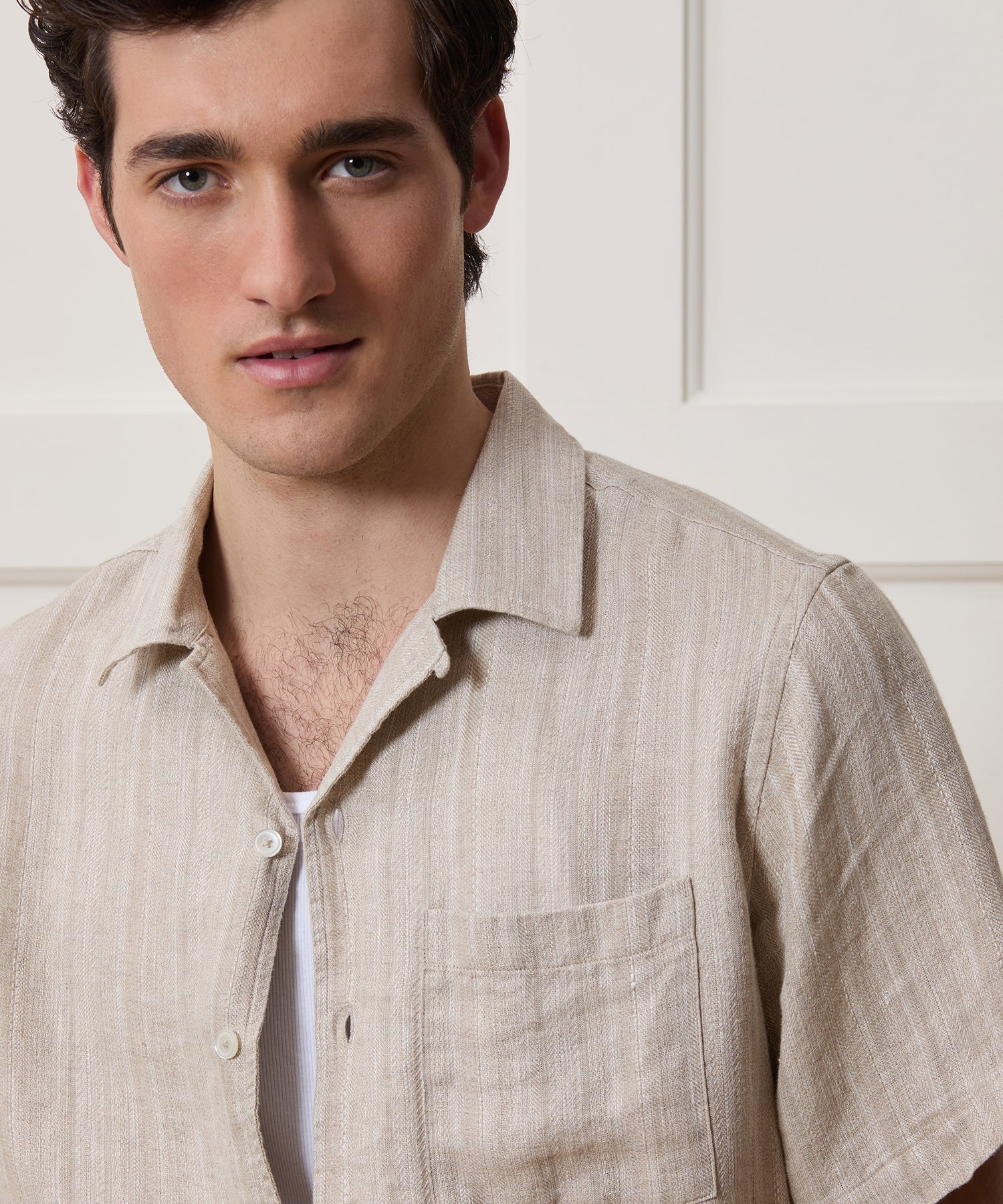 Todd Snyder Cropped Linen Camp Collar Shirt in Desert Beige Desert Beige