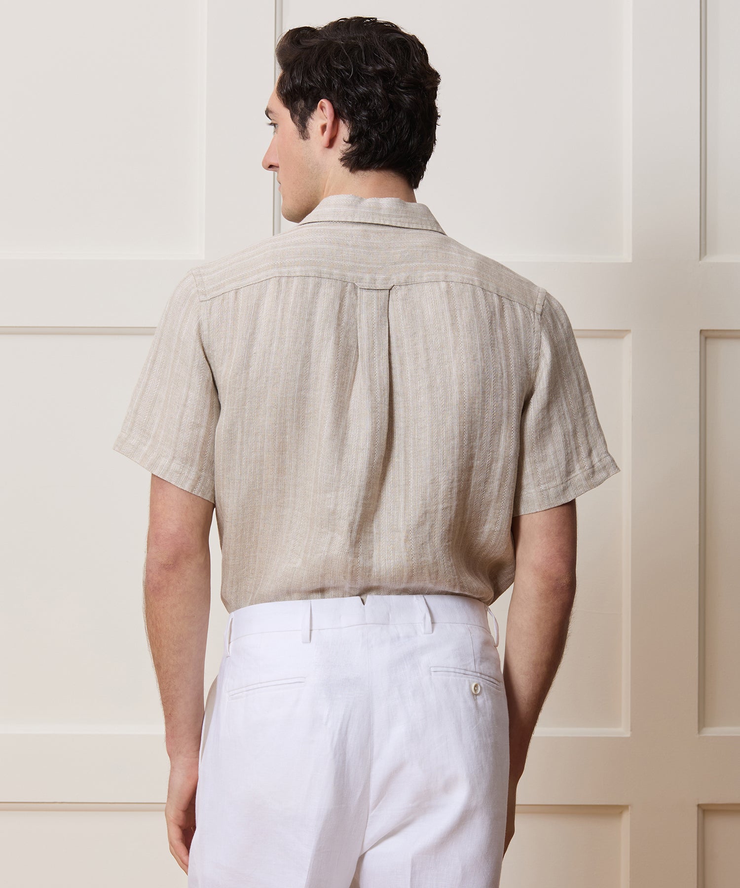 Todd Snyder Cropped Linen Camp Collar Shirt in Desert Beige Desert Beige