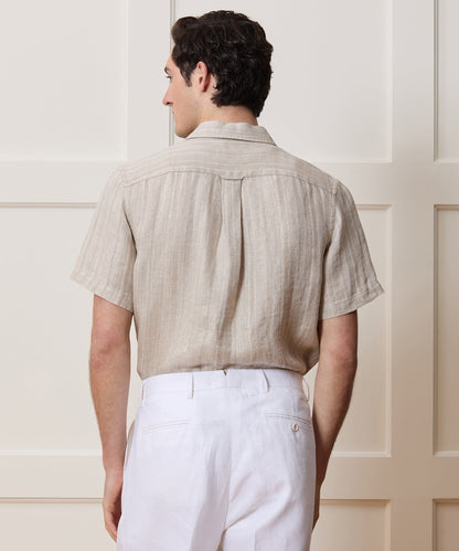 Todd Snyder Cropped Linen Camp Collar Shirt in Desert Beige Desert Beige