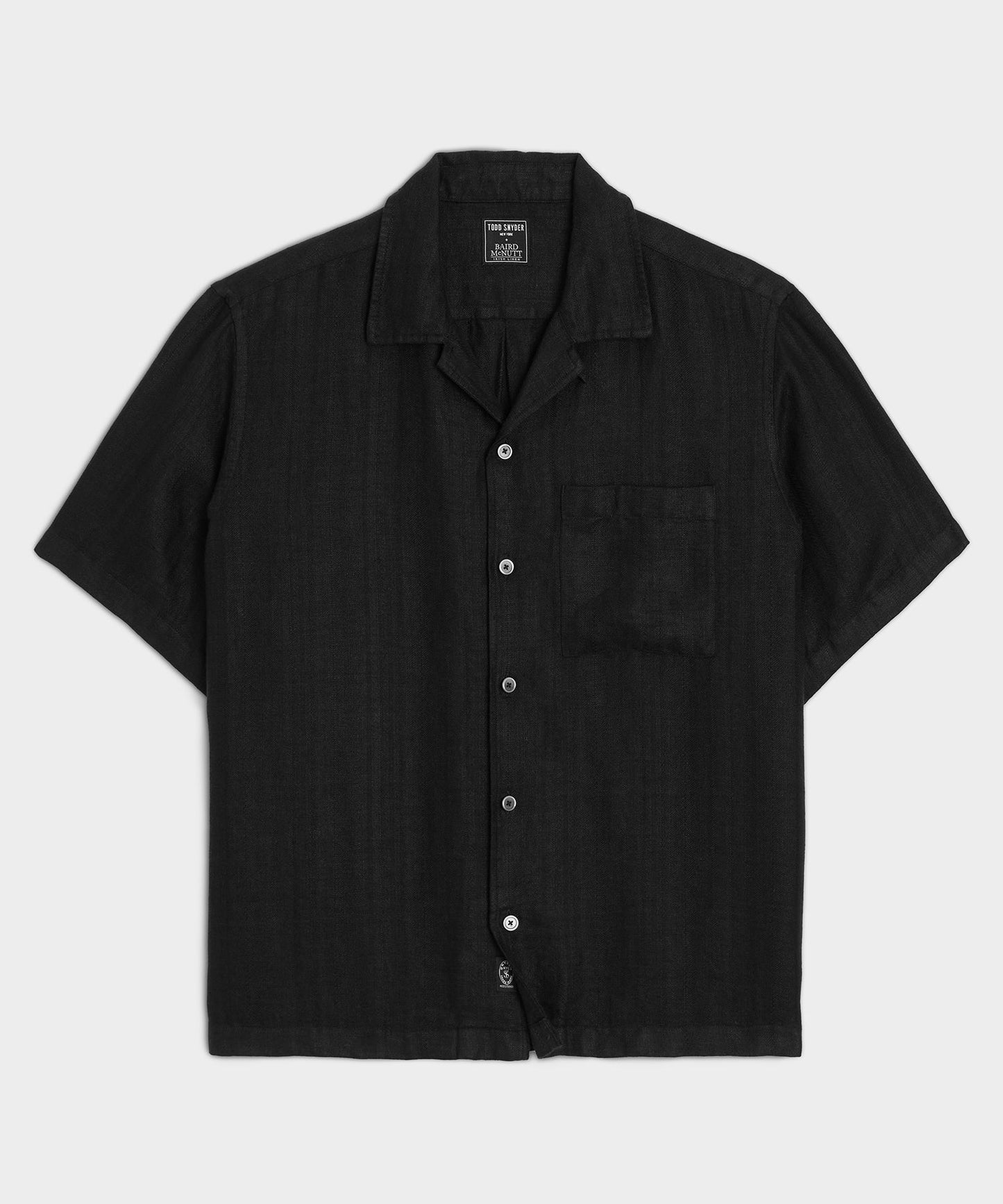 Todd Snyder Cropped Linen Camp Collar Shirt in Black Black