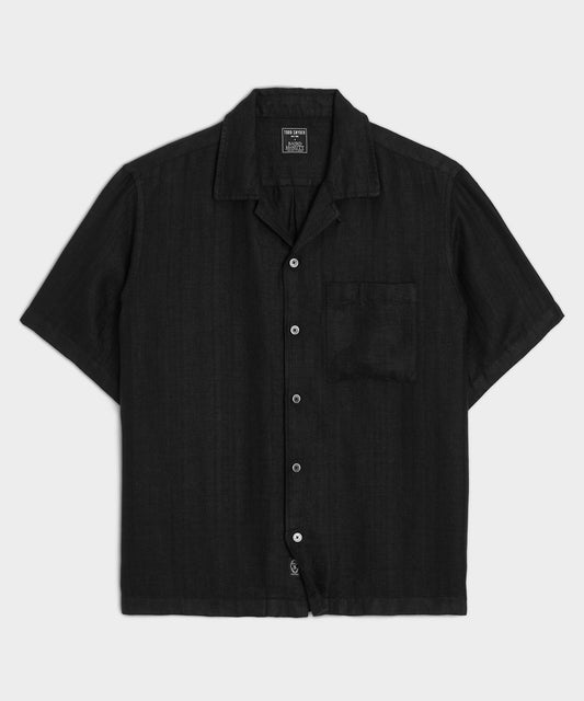 Todd Snyder Cropped Linen Camp Collar Shirt in Black Black