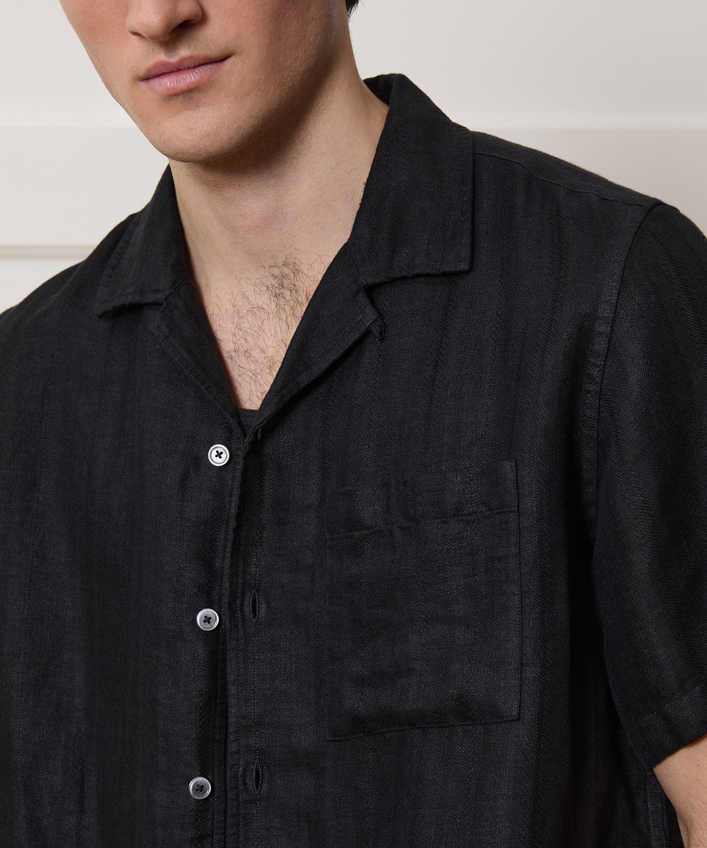 Todd Snyder Cropped Linen Camp Collar Shirt in Black Black
