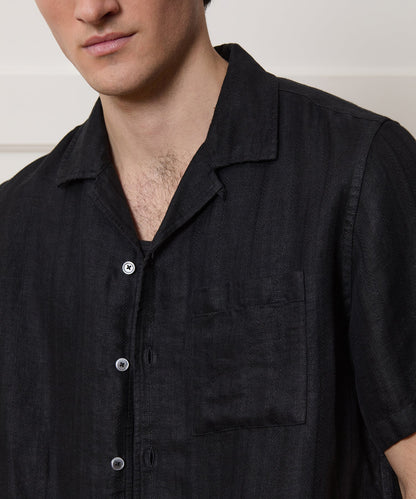 Todd Snyder Cropped Linen Camp Collar Shirt in Black Black