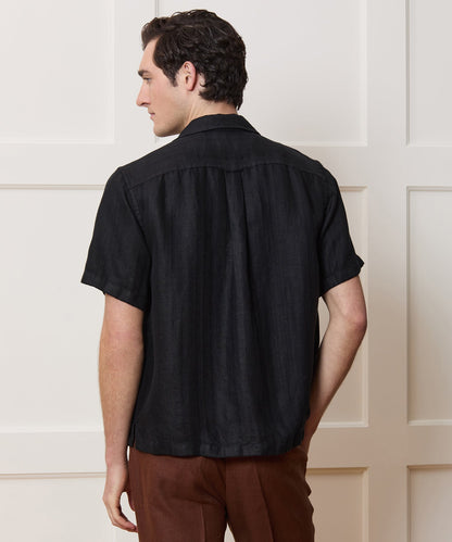 Todd Snyder Cropped Linen Camp Collar Shirt in Black Black