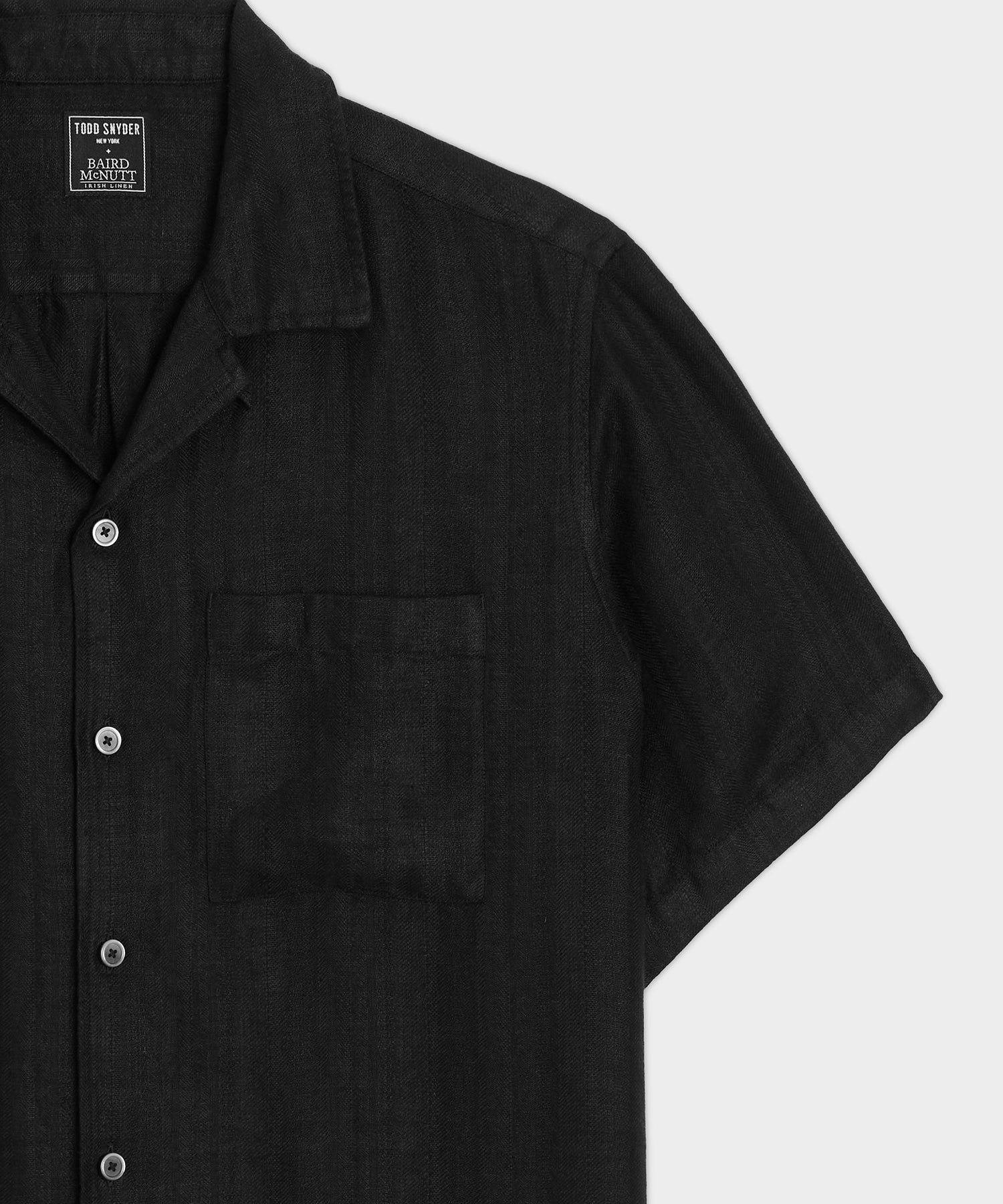 Todd Snyder Cropped Linen Camp Collar Shirt in Black Black