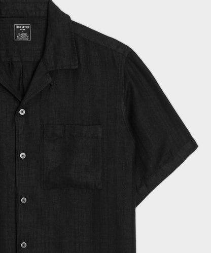 Todd Snyder Cropped Linen Camp Collar Shirt in Black Black