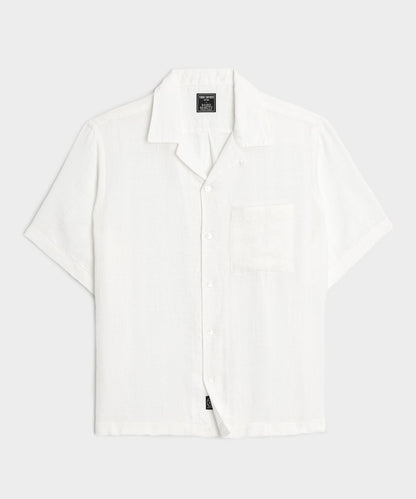 Todd Snyder Cropped Linen Camp Collar Shirt in White White