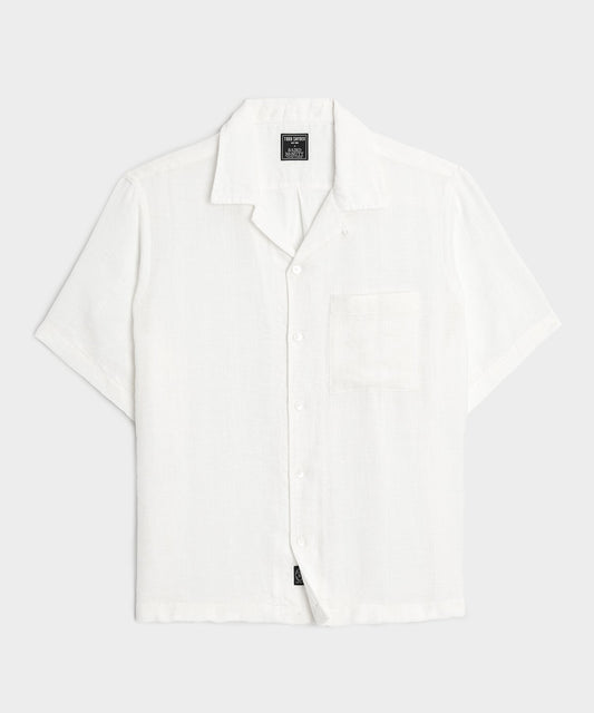 Todd Snyder Cropped Linen Camp Collar Shirt in White White