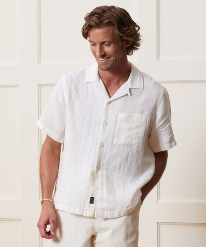 Todd Snyder Cropped Linen Camp Collar Shirt in White White