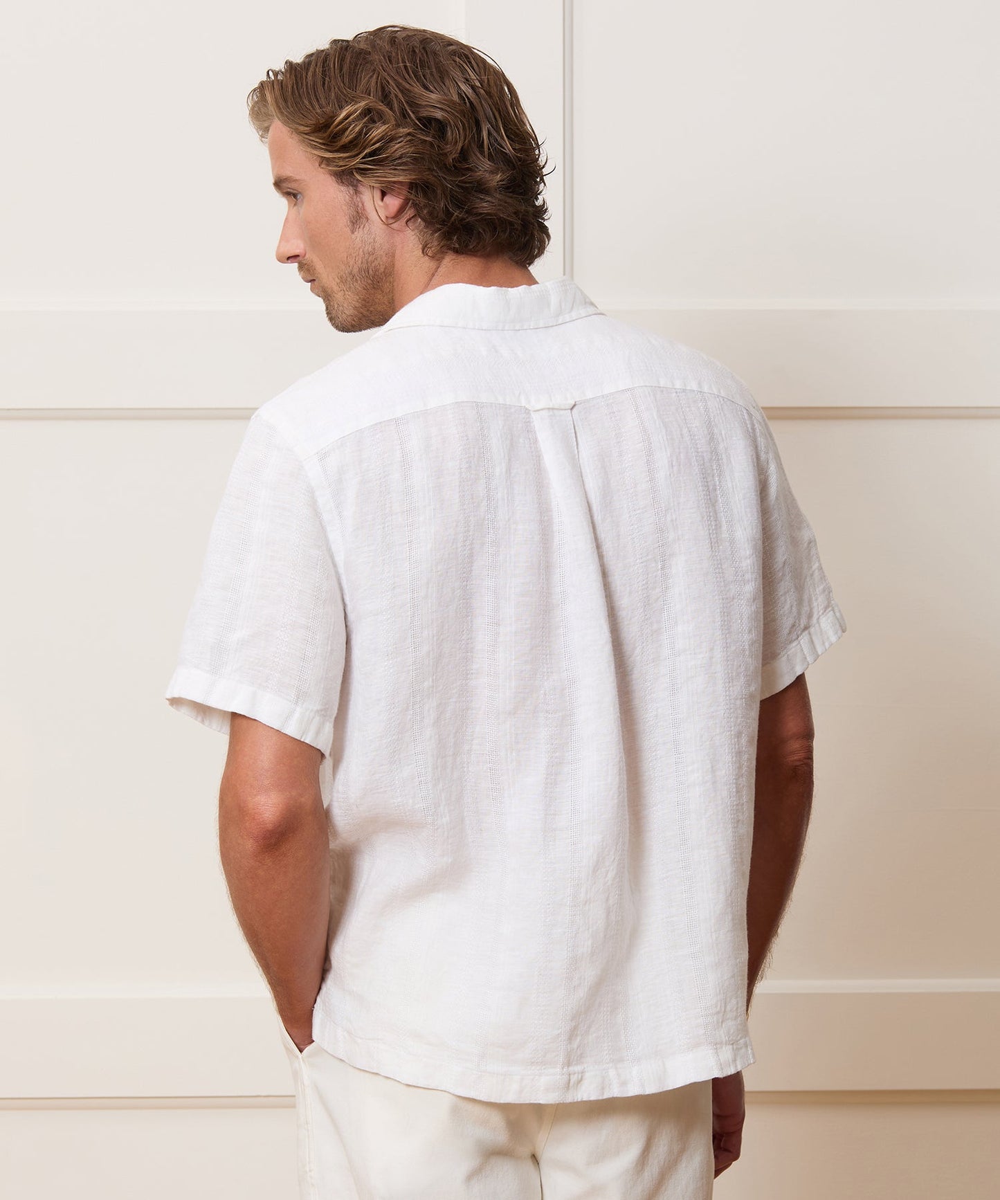 Todd Snyder Cropped Linen Camp Collar Shirt in White White