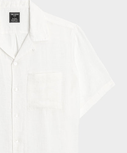 Todd Snyder Cropped Linen Camp Collar Shirt in White White