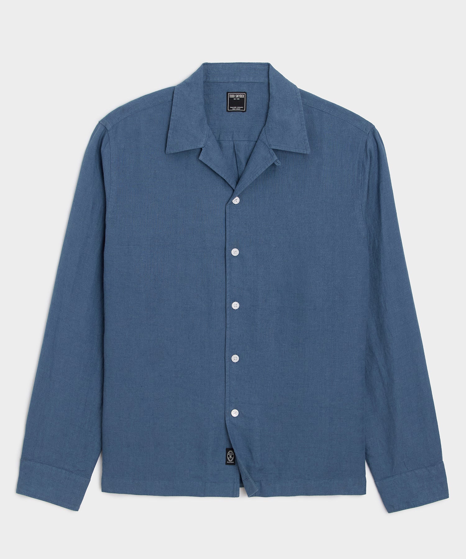 Todd Snyder Cropped Sea Soft Irish Linen Camp Collar Shirt in Denim Blue Denim Blue